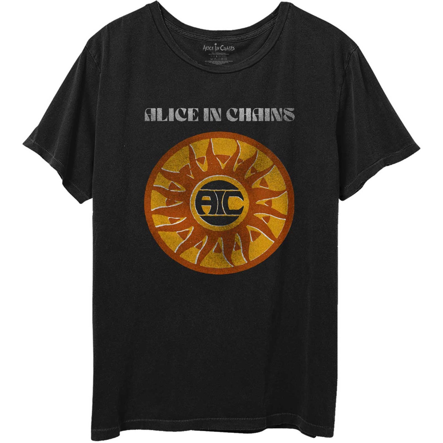 Alice in Chains t shirt with sun logo on front