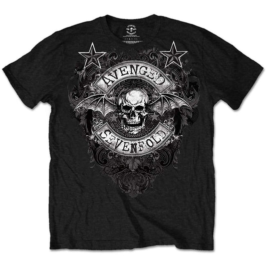 Avenged Sevenfold stars flourish t shirt with skull and bat wings